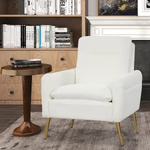 Costway Modern Upholstered Sherpa Accent Chair Comfortable Armchair w/ Tapered Metal Leg