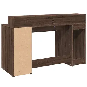 Berkfield Desk with LED Lights Brown Oak 140x55x91 cm Engineered Wood