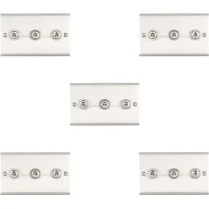 5 PACK 3 Gang Triple Retro Toggle Light Switch SATIN STEEL 10A 2 Way Wall Plate