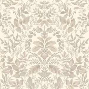 Beige Damask Leaf Wallpaper Holden Classic Natural Leaves Tree Floral Cream