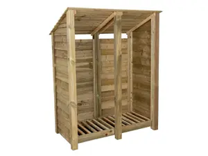 Wooden log store (roof sloping back) W-146cm, H-180cm, D-88cm - natural (light green) finish