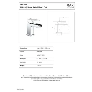 RAK Art Polished Chrome Modern Basin Sink Mixer Tap Solid Brass