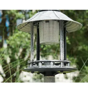 Grey Pedestal Bird Bath Feeder Planter Solar Light Garden Feeding Table Station