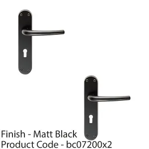 2 PACK - Rounded Sleek Latch & Lock Door Handle - Matt Black Lever on Backplate