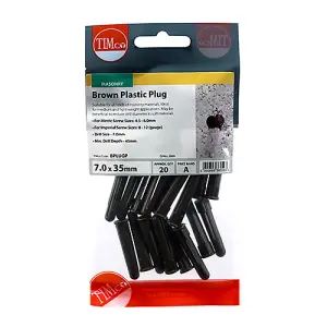 Timco - Plastic Plugs - Brown (Size 36mm - 20 Pieces)