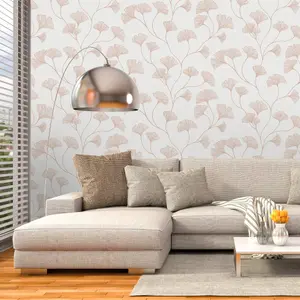 Holden Décor Statement Haruna Beige Metallic effect Floral Smooth Wallpaper Sample