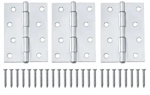 Chrome-plated Metal Butt Door hinge N429 (L)100mm (W)100mm, Pack of 3