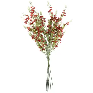 Pack of 6 x 100cm Artificial Foliage Stem with Small Flowers - Red