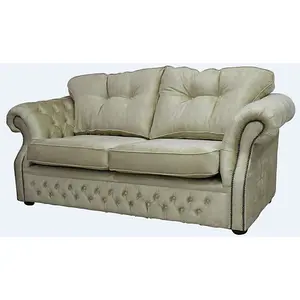 Chesterfield 2 Seater Orchidea Wheat Fabric Sofa Settee In Era Style