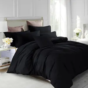 Marnisha Polyester Solid Colour Duvet Cover Set with Pillowcases Black / Single - 1 Standard Pillowcase