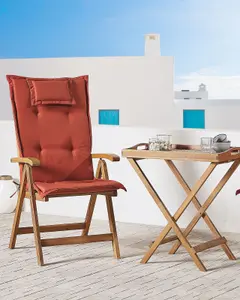 Set of 2 Garden Chairs with Cushions JAVA Acacia Wood Dark Red