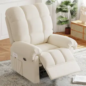 Electric Recline Sofa Chair for Adults with USB Port,Comfy Teddy Fleece Adjustable, Beige White