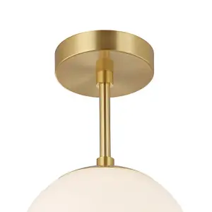 Traditional Glass Globe IP44 Bathroom Ceiling Light Fixture in Brushed Gold