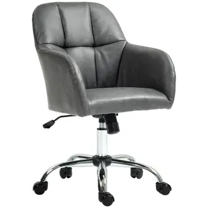 HOMCOM Computer Desk Chair with PU Leather, Swivel Wheels, Grey