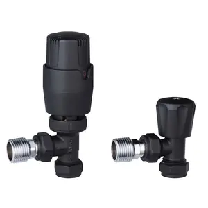 Pair of Angled Black Thermostatic Radiator Valves