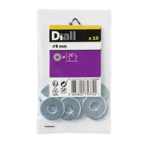 Diall M8 Carbon steel Flat Washer, (Dia)8mm, Pack of 10