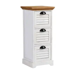 Home Source Ashington 3 Drawer White Walnut Top Storage Drawer Chest Unit