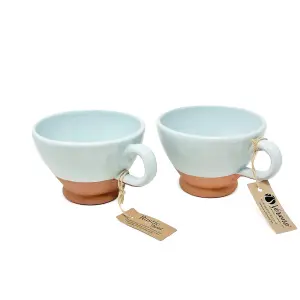 Rustic Pastel Half Dipped Terracotta Kitchen Set of 2 Breakfast Cups Duck Egg Blue 14cm