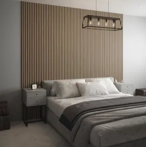 Kraus - Ash Brown - Easy-Fit Acoustic Slat Wall Panel - (L) 240cm x (W) 57.3cm - Pack of 5 Panels - Sample Size Available