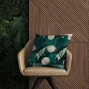 Abstact Green Cream Moon and Stars Outdoor Cushion 45cm x 45cm