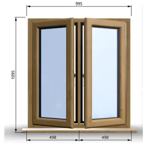 995mm (W) x 1095mm (H) Wooden Stormproof Window - 2 Opening Windows (Left & Right) - Toughened Safety Glass