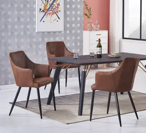 5PCs Zarah Cosmo Dining Table Set w/ a Black Dining Table & 4 Brown Faux Leather Dining Chairs for Dining Room