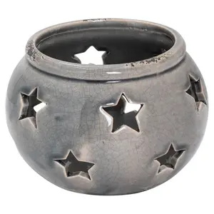 Hill Interiors Ceramic Star Candle Holder Grey (15cm x 18cm x 18cm)