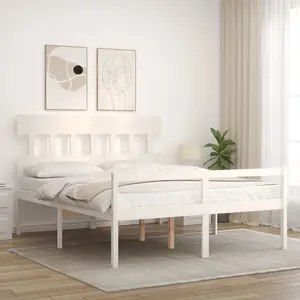 Berkfield Bed Frame with Headboard White King Size Solid Wood