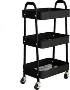 simpa 3 Tier Metal Multipurpose Wheeled Storage Cart - BLACK