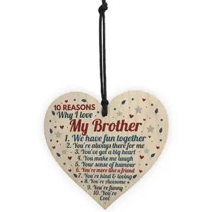 Red Ocean 10 Reasons Why I Love My Brother Wooden Hanging Heart Sign Brother Birthday Gifts From Sister