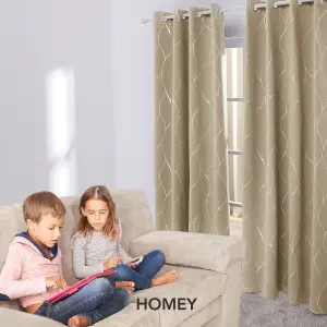 Deconovo Blackout Curtains Silver Wave Foil Printed Curtains Thermal Insulated Eyelet Curtains Taupe W66 x L54 Inch One Pair