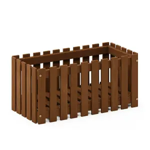 Furinno Tioman Hardwood Slat Style Flower Planter Box in Teak Oil, Natural