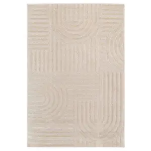 Beige Geometric Groove Living Area Rug 120cm x 170cm