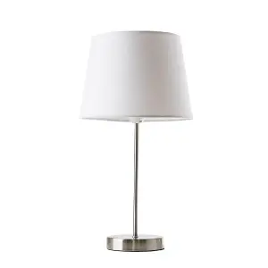 ValueLights Modern Floor Lamp In Satin Metal Finish With White Drum Shade