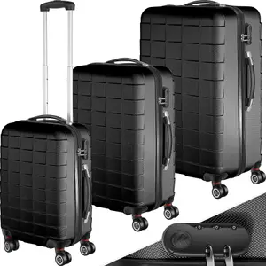 Suitcase Set - 3 hard-shell suitcases with telescopic handle, removable wheels - black