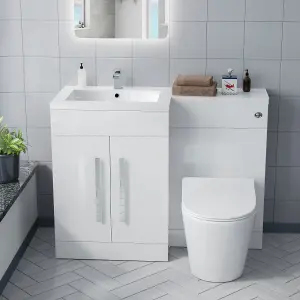 Nes Home Aric 1100mm Left Hand Vanity Sink Unit Back to Wall WC Rimless Toilet Bathroom Suit