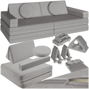 Kids Sofa Lilly - 8-piece, flexible arrangement play sofa, thick padding, removable covers - 60 Centimetre grey