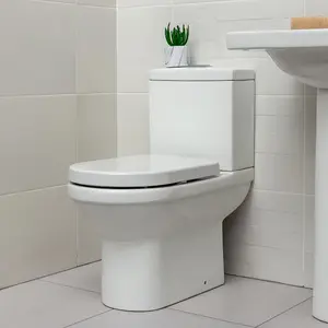 Vesper White Ceramic Close Coupled Toilet with Anti Bacterial Glaze & Soft Close Toilet Seat