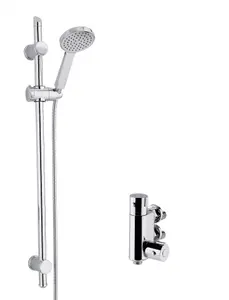 Round Thermostatic Vertical Bar Valve and Water Saving Handset Slider Rail Kit Shower Bundle - Chrome - Balterley