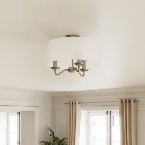 GoodHome Traditional Fabric & metal Nickel effect 3 Lamp Ceiling light