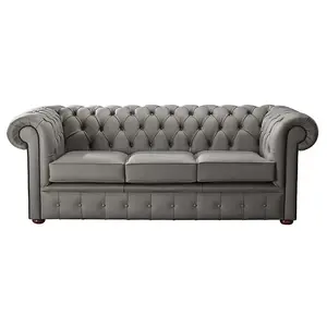 Chesterfield 3 Seater Shelly Silver Birch Leather Sofa Bespoke In Classic Style