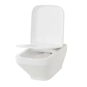 GoodHome Teesta White Wall hung Square Toilet with Soft close seat