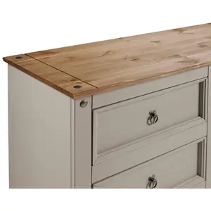 Mercers Furniture Corona Grey Wax 6 Drawer Wide Chest of Drawers Solid Pine with Mexican Styling