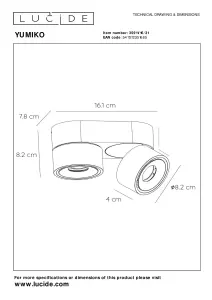 Lucide Yumiko Modern Surface Mounted Ceiling Spotlight 7,8cm - LED Dim. - 2x8W 2700K - White