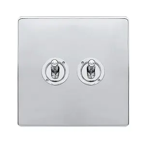 Polished Chrome Screwless Plate 2 Gang 2 Way 10AX Toggle Light Switch - SE Home