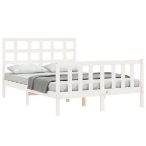 Berkfield Bed Frame with Headboard White Double Solid Wood