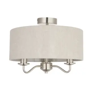 GoodHome Traditional Fabric & metal Nickel effect 3 Lamp Ceiling light