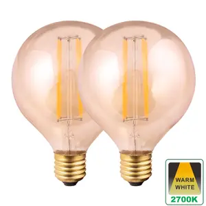 Harper Living 8 Watts G125 E27 LED Bulb Amber Globe Warm White Dimmable, Pack of 2