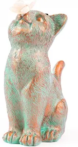 Resin Cat Statue Garden Ornaments Outdoor with Solar Butterfly