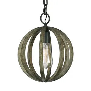 Elstead Allier 1 Light Spherical Cage Ceiling Mini Pendant Dark Wood, Antique iron, E27